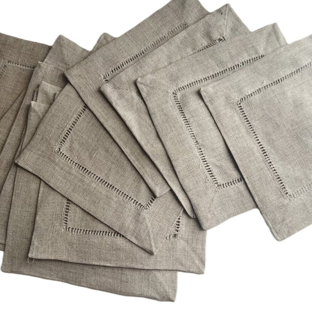 Linen Hemstitch Cocktail Napkins - set of 12